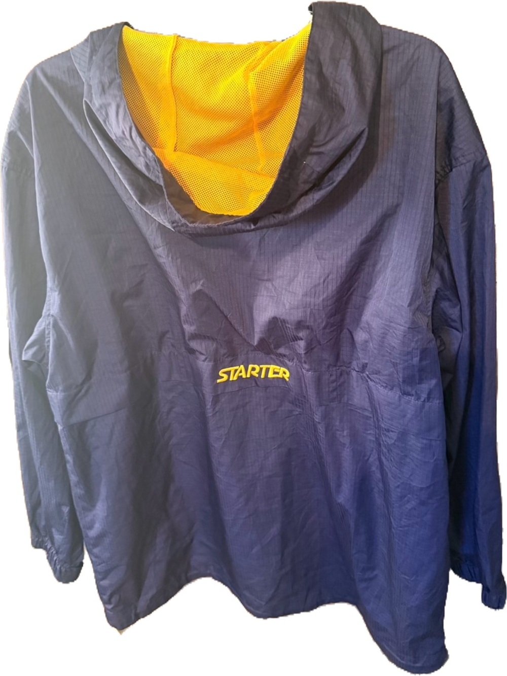 STARTER Navy Half-Zip Hooded Windbreaker with Yellow Lining